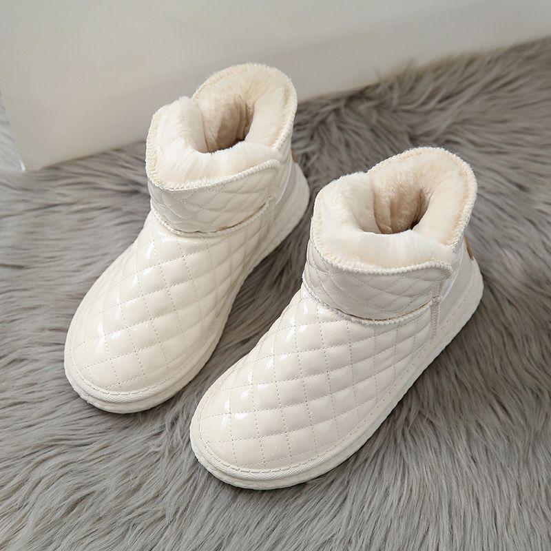Женские зимние сапоги кожаная поверхность водонепроницаемые 2025 осень и зима новые теплые маленькие хлопковые туфли толстая подошва на платформе бархатная подкладка утолщенные