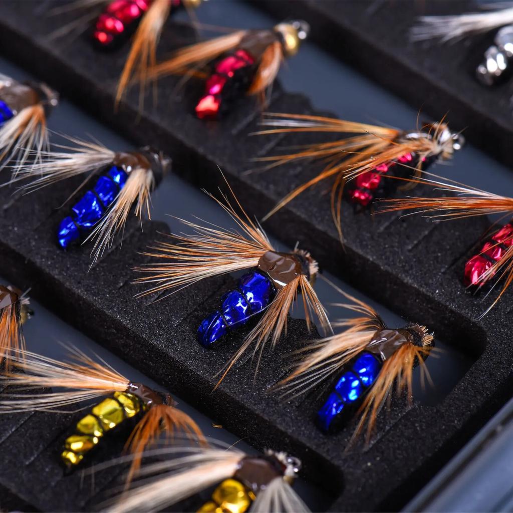 LEO FISHING 50pcs/40pcs Box Fishing Accessory Goods Bead Head Fast Sinking Nymph Scud Fly Bug Worm Trout Fishing Tools Insect Fishing Bait Lure