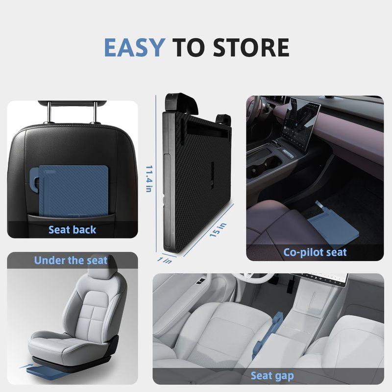 Carbon Fiber Design Auto Steering Wheel Tray Multipurpose Adjustable Car Table with Drawer and Anti-Slip Protective Adhesive