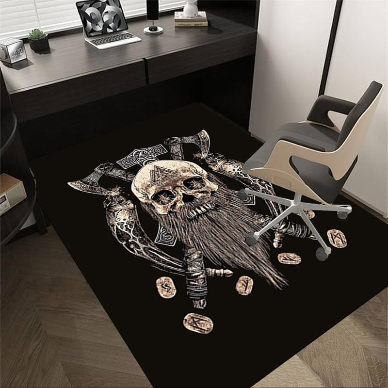 1PC Viking skull Non-Slip Floor carpet, suitable for Office, bedroomand playrooms. It can also be used as a sofa footrest cover-T96