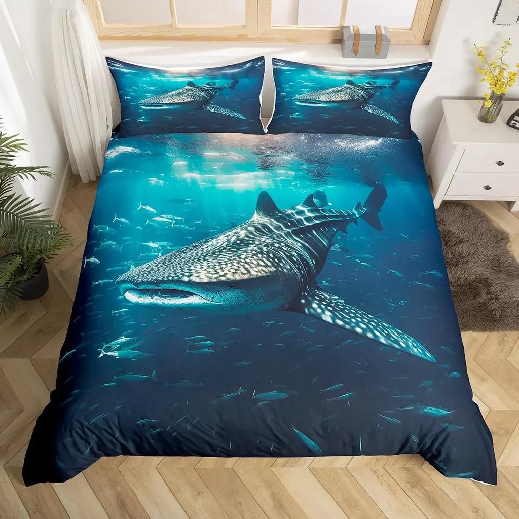 Shark Fish Print Bedding Set Cute Underwater Animal Duvet Cover Set Wonderful Gifts For Children Teens Adult Comforter Cover Set
