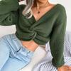 Long-sleeved Knotted Midriff-baring Knitted Sweater