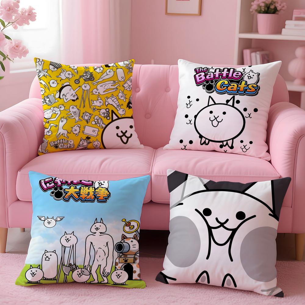 Game TThe Battle Cats Cushion Cover Breathable Linen Pillowcase Summer Odorless EcoFriendly Invisible Zipper Washable