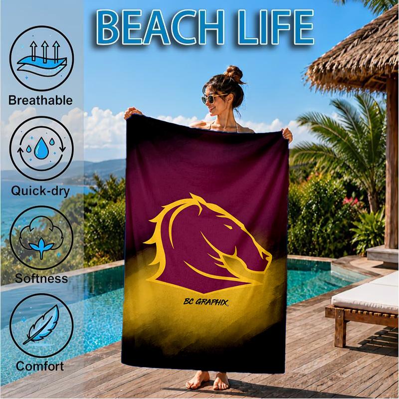 Brisbane Broncos Beach Towel, Quick-drying, Easy to Care for, Suitable for Both Fitness and Beach Vacations,Sports Essential