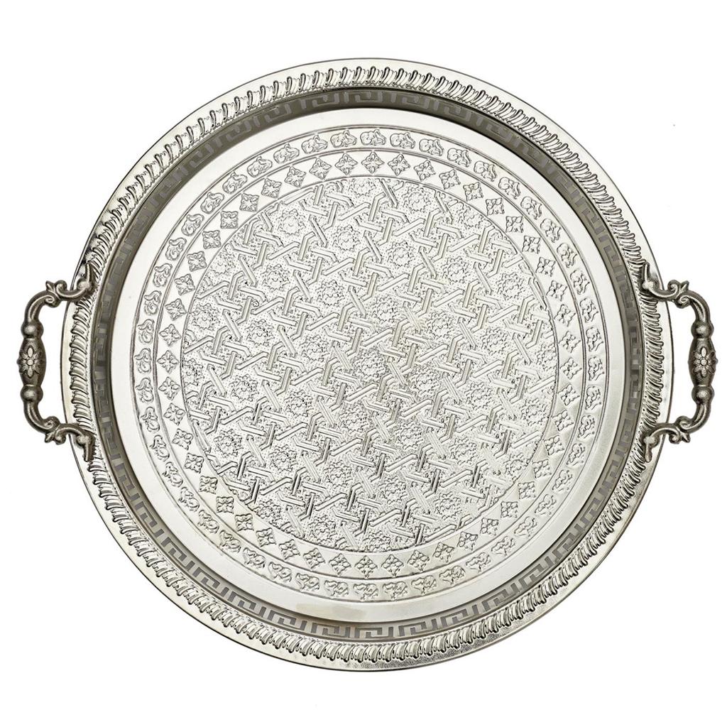 Les Trésors De Lily [A3684] - Металлический сервировочный поднос 'Cléopatra' из состаренного серебра - 42 см
