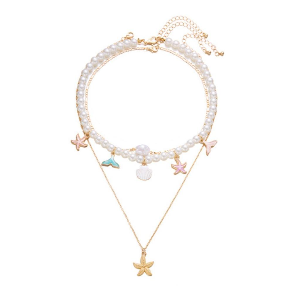 Pearl Shell Multilayer Necklace Conch Starfish Choker Trendy Shell Clavicle Necklace  Gifts
