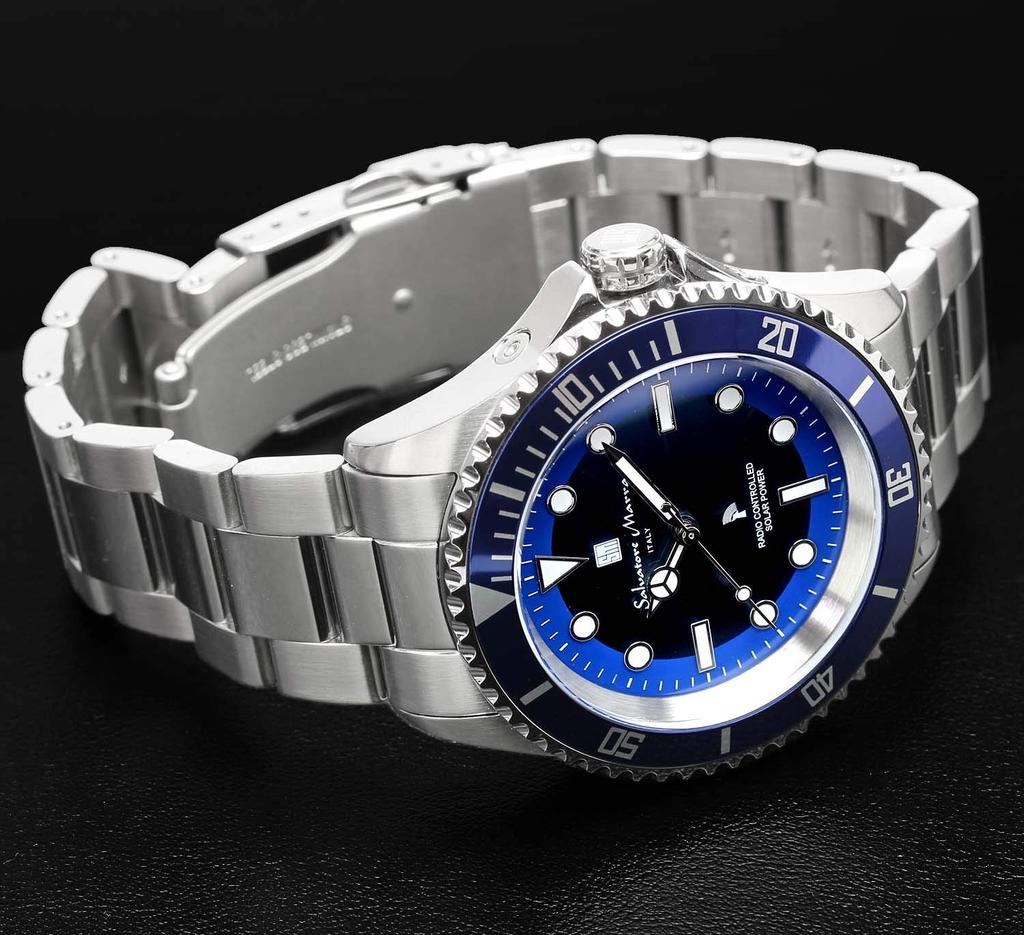 Часы с функцией предотвращения обратного вращения радио 10 ATM Water Silver x Blue [Salvatore Mara], солнечные, безель, устойчивые, мужские SM22110-SSBL