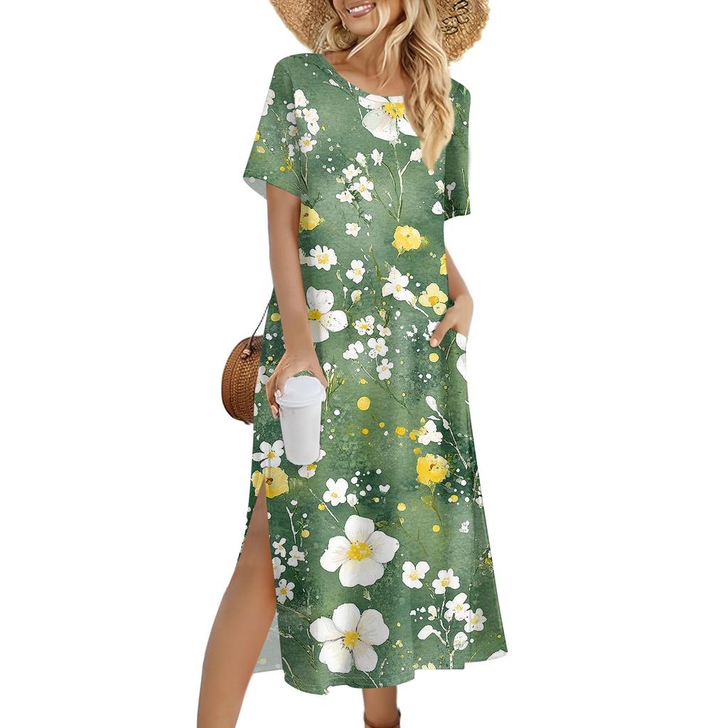 Женское модное летнее платье с цветочным принтом в стиле ретро, повседневное пляжное платье, облегающее платье для отпуска