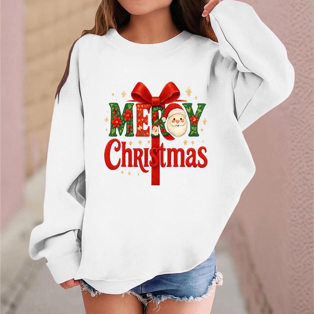 Children's Fashionable Casual Long-sleeved Loose Christmas Print Pullover Sweatshirt