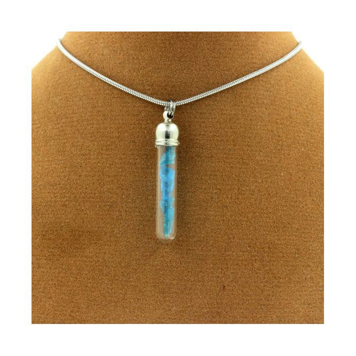 Stones and Minerals. Raw Neon Blue Apatite Necklace. Tube Model. Color Silver.
