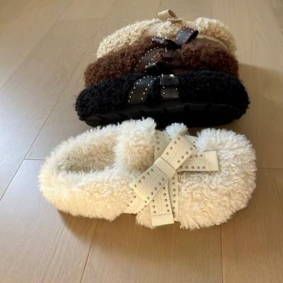 Ретро шлепанцы на толстой подошве с одним ремешком, бархатные хлопковые туфли, осенне-зимний дизайн, модные повседневные пушистые туфли, женская обувь