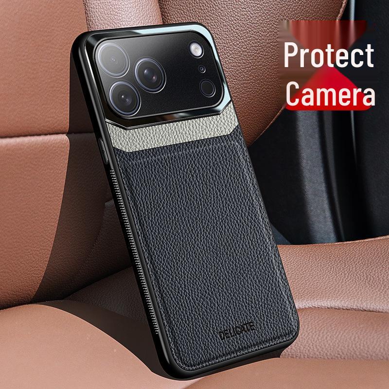 Защитный чехол для iPhone 17 Pro Max с текстурой кожи, цветовыми блоками, полное покрытие