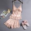 Women's Satin Pajamas Set Lace And Shorts Two Cami Top Piece Sleepwear with Built-in Bra Sexy