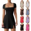 Women's V Neck Bodice Dress Short Sleeve Tank Top Stretch Dresses