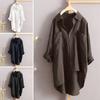 Women's Loose Large Size Mid-length Linen Top Cotton Linen Long Sleeve Shirt
