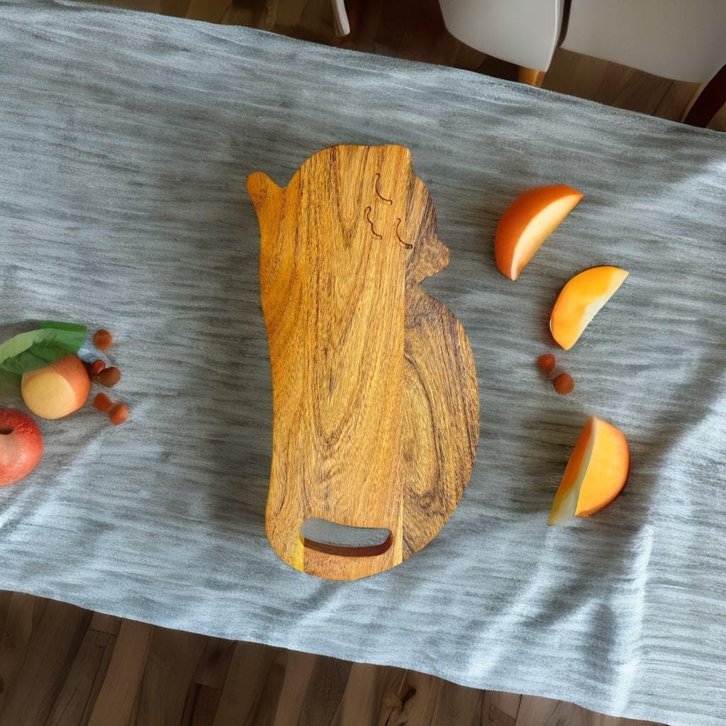Разделочная доска из дерева в форме забавного кота для кухни с ручкой, 8"Д x 15.25"Ш Декоративная разделочная доска в форме забавного кота для подачи колбасных изделий, сыра