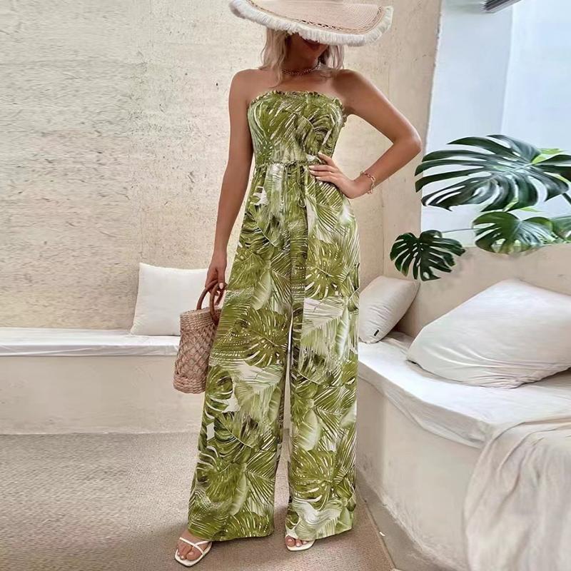 2024 Модный облегающий принт без бретелек Повседневный комбинезон Женский летний комбинезон с открытой спиной для пляжного отдыха Женский комбинезон Комбинезоны с высокой талией Сексуальные женские боди 24355