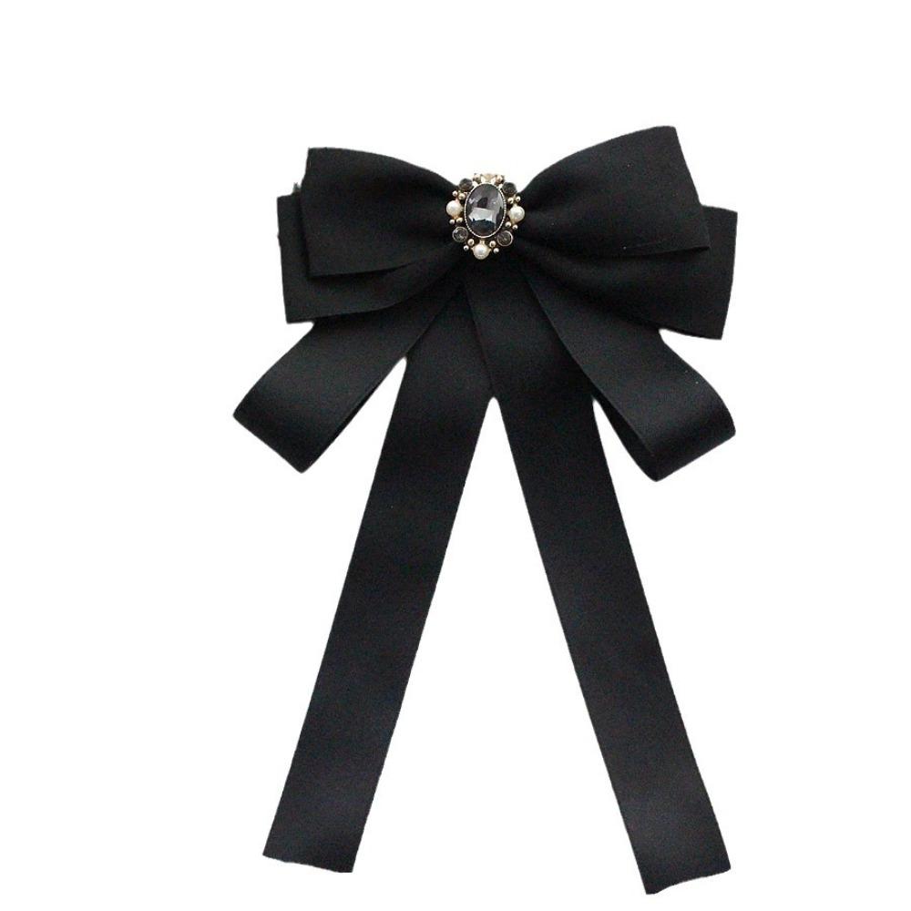 Pearl Black Ribbon Pin Beads Ribbon Badge Brooch Sweet Black Bow Necktie  Parties