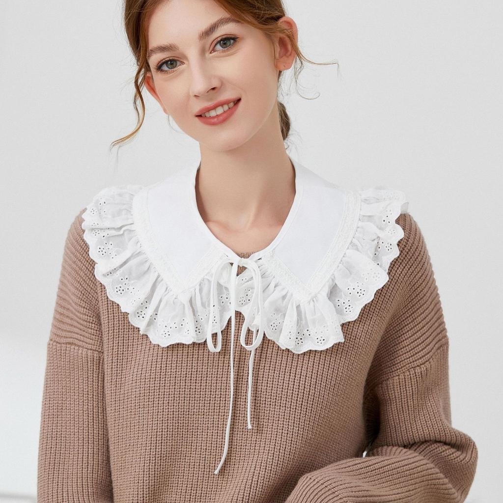 Perfect Match Women White Lapel Fake Collar Shawl Cute Doll Collar Removable Detachable Shirt False Collar Lapel Blouse Top Decor