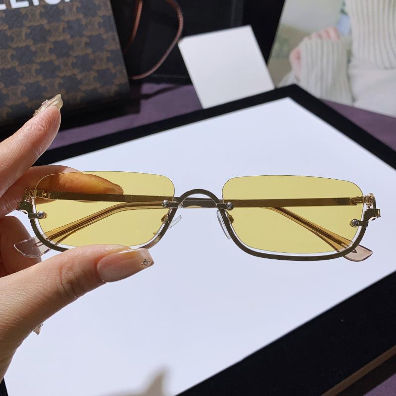 Luxury Brand Designer Small Square Women'S Sunglasses Metal Half Frame Floating Rimless Lens Sunglasses Woman Vintage Shades