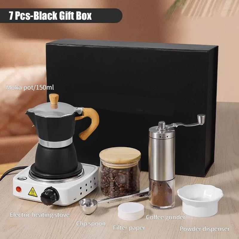 7Pcs Coffee Maker Gift Set Moka Pot Coffee Machine Kit Portable Hand Brew Espresso Coffee Equipment