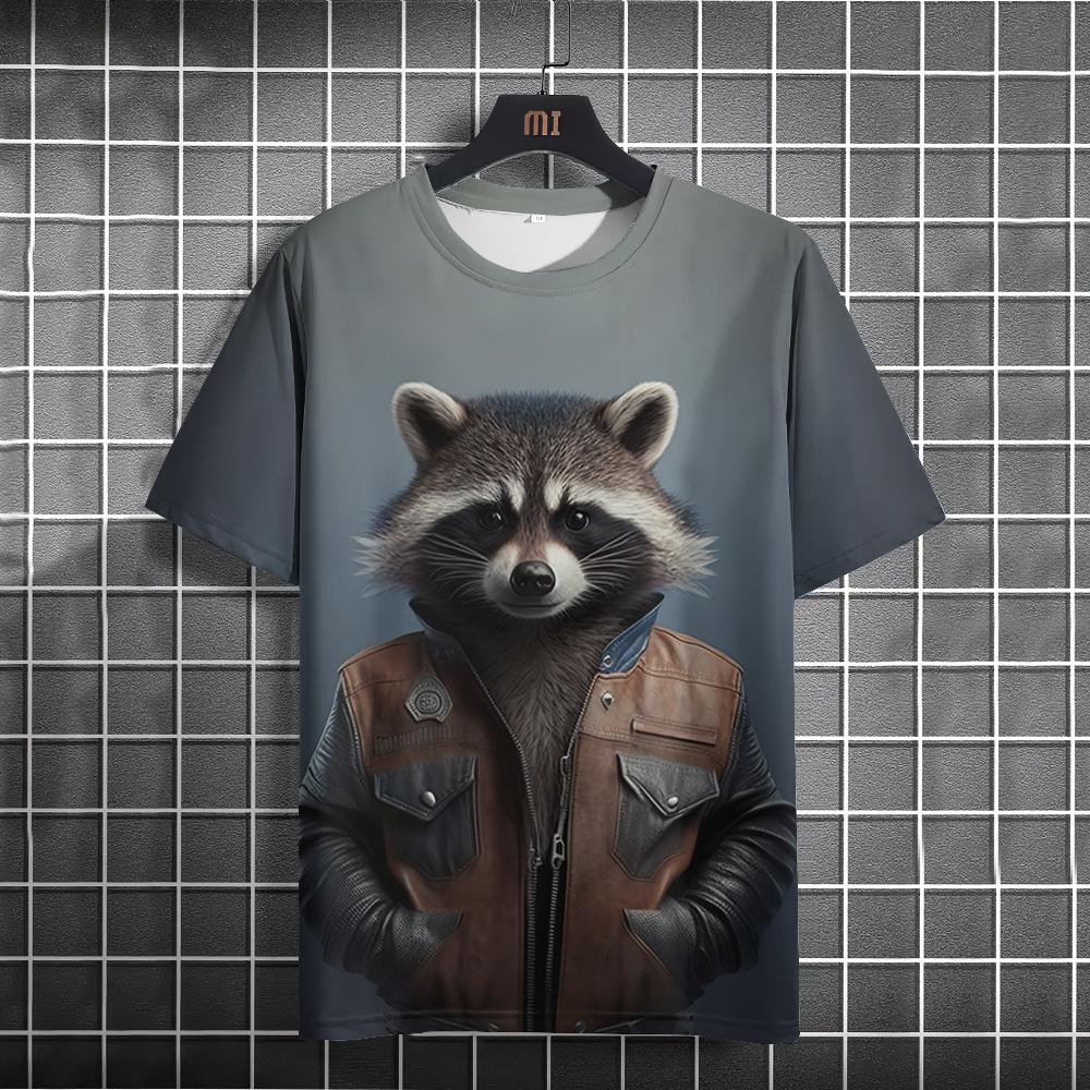 Футболка с забавным изображением енота, летняя мужская футболка с 3D-принтом