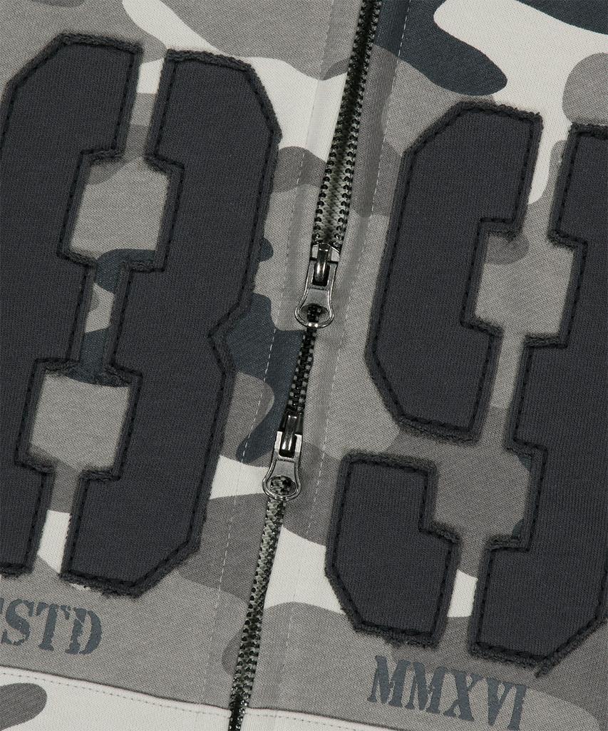 Mahagrid Camo Applique Crop Zip Up Hoodie Gray(Mg2Fffm493A)