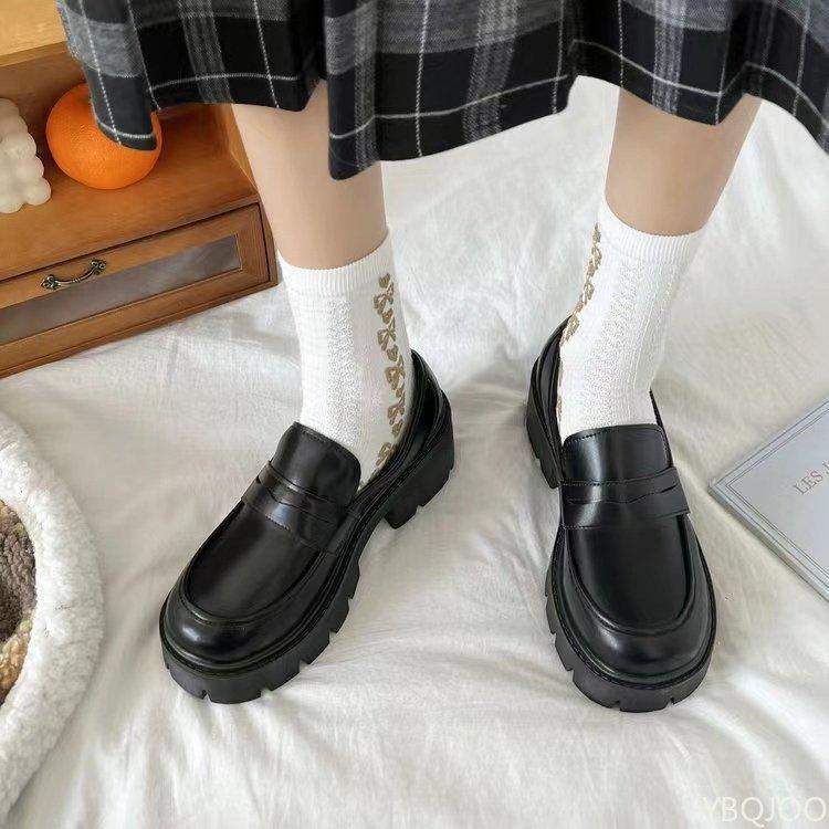 Модные универсальные большие размеры на толстой подошве Весна Осень минималистичные удобные новые туфли на высоком каблуке с круглым носком на толстом каблуке