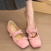Fashion 2025Inner Increase Flat  Spring New Square Head Shallow Mouth Suede Butterfly Knot Set Foot Soft Sole Non-slip Single Shoes