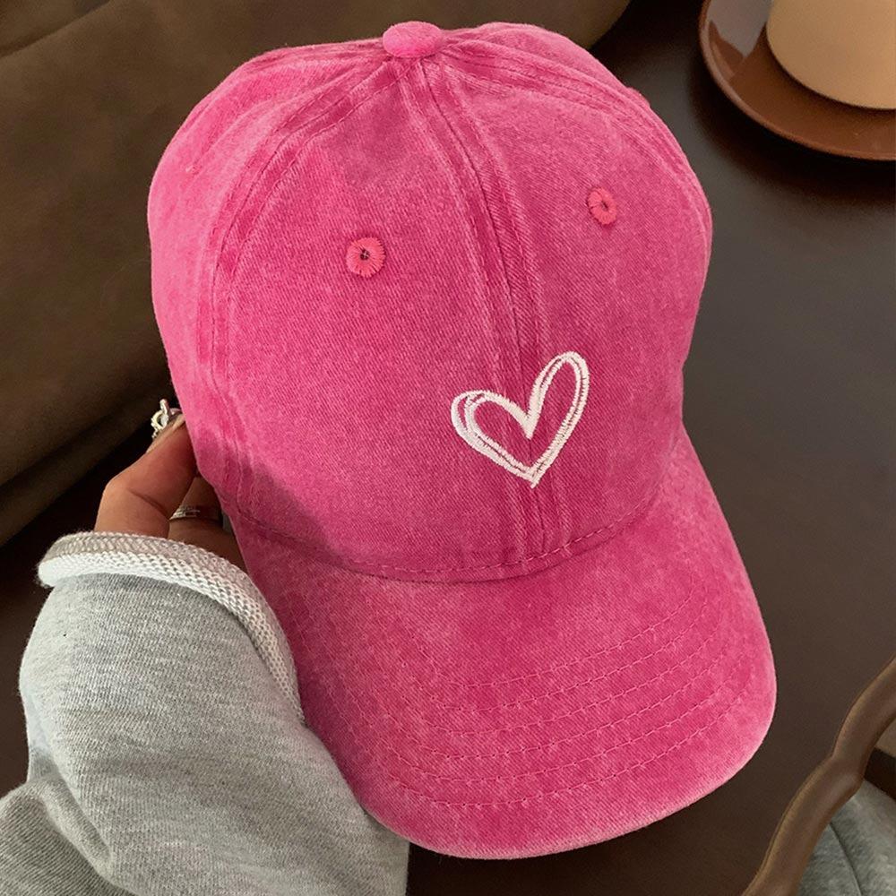 New Embroidery Peach Heart Spring/Summer Hat Adjustable Casual Baseball Caps Wash Denim Streetwear Hats for Women Men Couple