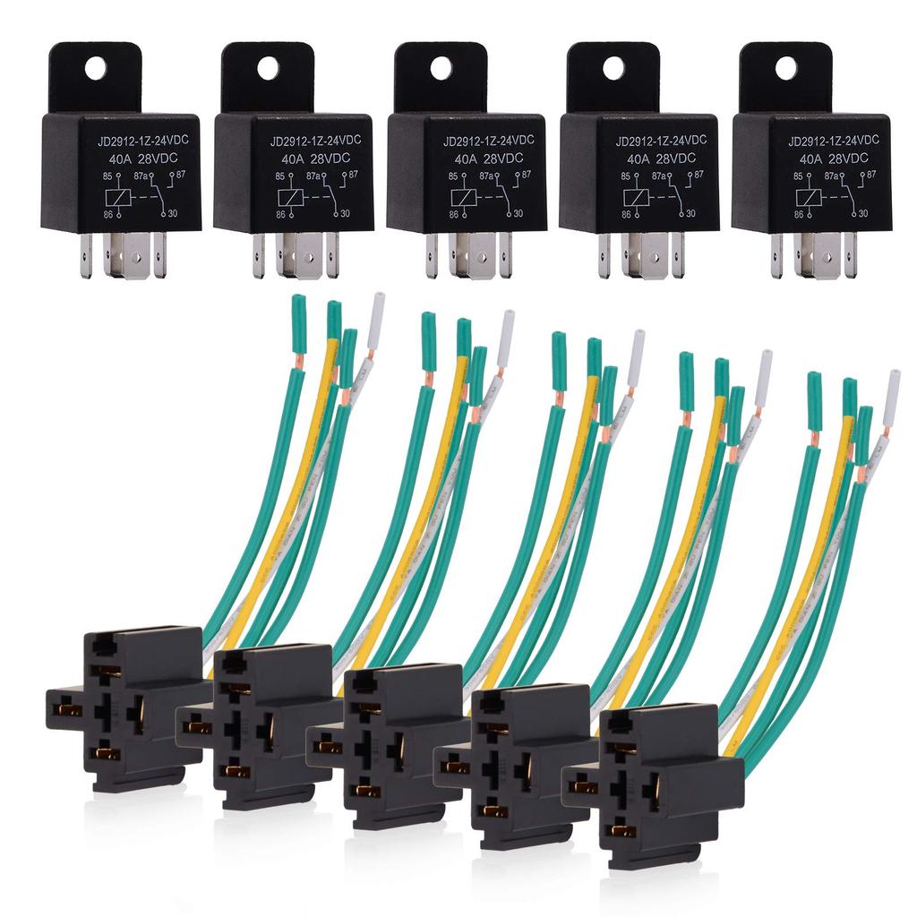 Ehdis Car Truck Relay Socket Harness Kit 5 Pin 5 Wired 24V 40 Amp