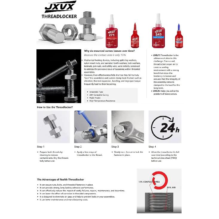 243 Blue Threadlocker Adhesive (Equivalent to Loctite) Anti-vibration and Anti-loosening Adhesive For Metal Threaded Assemblies High Temperature and