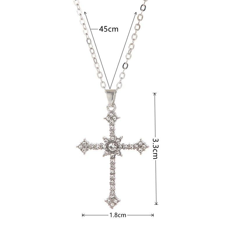 1pcs White Gold Necklace Ladies Cold Wind Set Glass Diamond Cross Copper Alloy