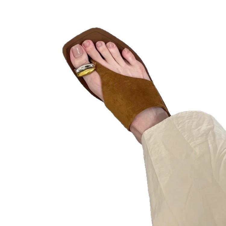 Версия из овчины~ Ретро замшевые металлические носки шлепанцы женская модная повседневная обувь на плоской подошве