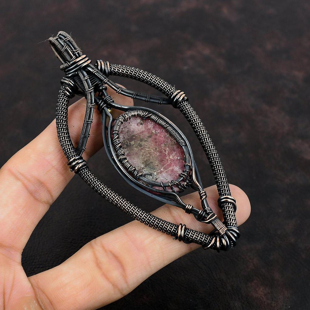 Tree Of Life Rhodonite Pendant Copper Wire Wrapped Pendant Handmade Rainbow Moonstone Pendant Copper Wire Jewelry Gemstone Pendant For Gift