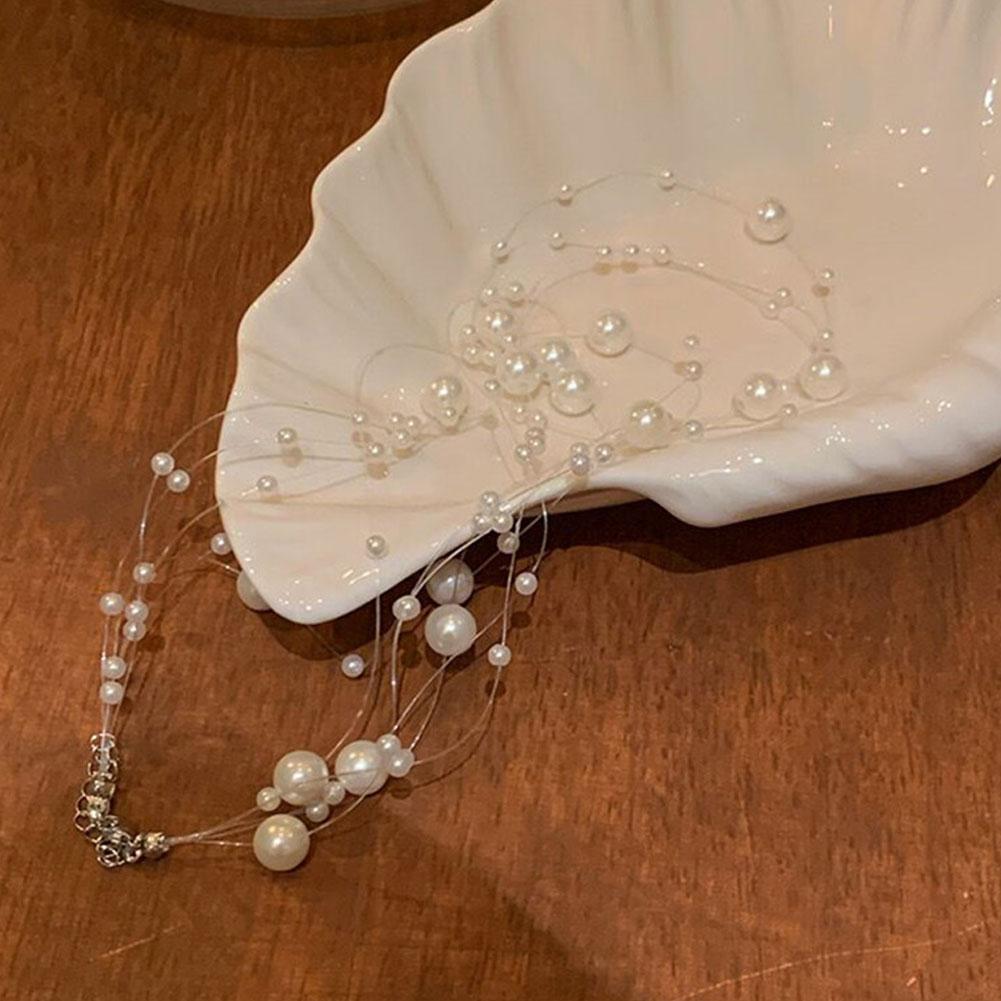 Элегантное ожерелье из белого жемчуга, женская цепочка для ключицы 2025, цепочка, высококачественный свитер, многослойное, новое Q1R0