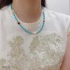 Vintage Chinese Blue Pine Stone Beaded Clavicle Necklace - Women's Fashion Jewelry