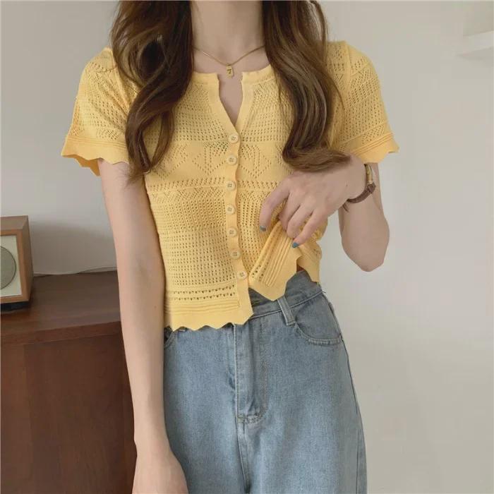 Женский ажурный трикотажный кардиган - короткий рукав, сетка, топ-шаль, солнцезащитный стиль весна/лето 2023 г.