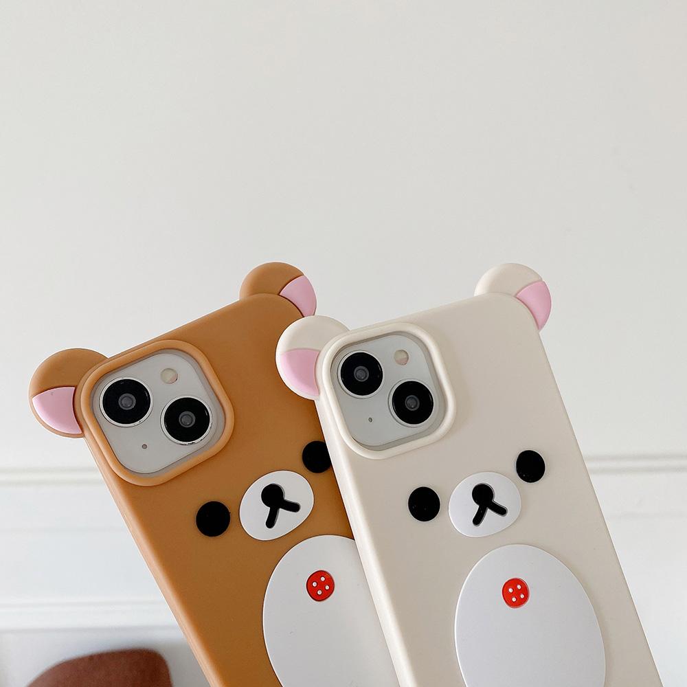 Для iPhone 11 12 13 14 15 16 Pro Max Модный Милый 3D Мультяшный Медведь Рилаккума Мягкий Силиконовый Чехол для Телефона Задняя Крышка