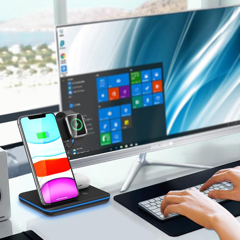Взрывной многофункциональный держатель для беспроводной быстрой зарядки «четыре в одном» вертикальный мобильный телефон часы