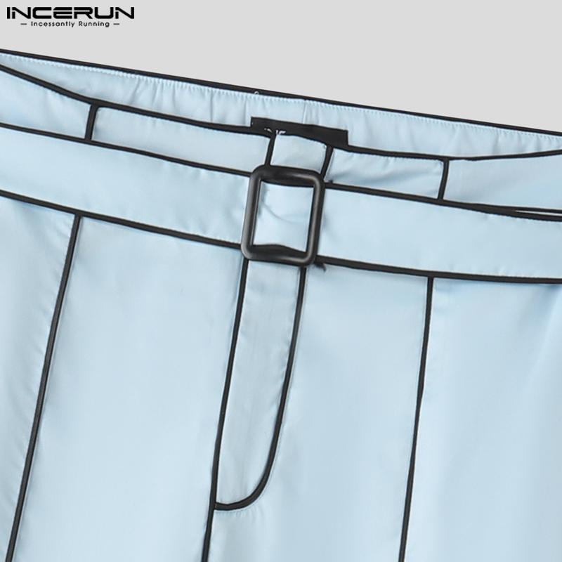 INCERUN Осенние мужские комплекты оверсайз из двух предметов: блейзер с длинным рукавом и строчкой + длинные прямые брюки