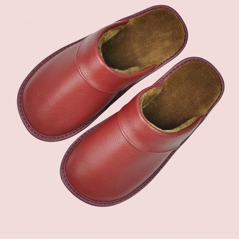 Зимние теплые роскошные домашние тапочки из коровьего спилка ручной работы для мужчин, мягкие, удобные, для спальни, для дома, на плоской подошве, для мужчин и женщин, теплые тапочки с подкладкой, обувь