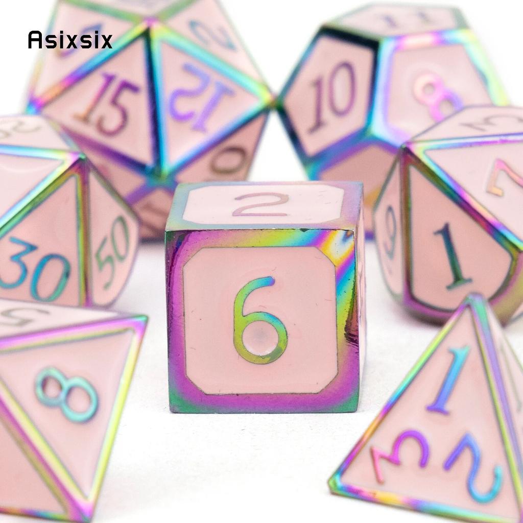 7 Pcs Pink Colorful Standard Metal Dice Solid Metal Polyhedral Dice Set Suitable for Role-Playing RPG  Board Game Card Game