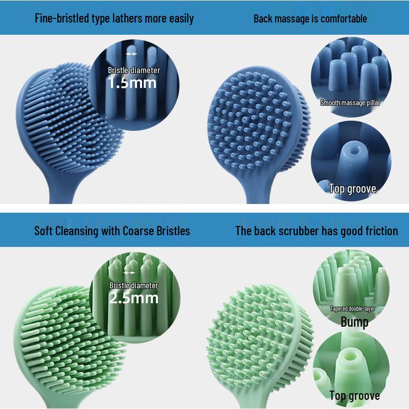 Силиконовая щетка для ванны с длинной ручкой - Мягкая щетина для мытья спины для легкой очистки