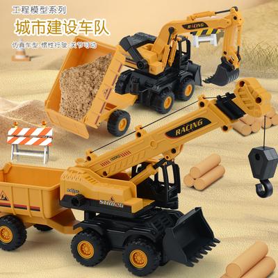 Excavator Toy Construction Vehicle, Children'S Plastic Simulation Inertia Crane Excavator Transport Vehicle Toy Car