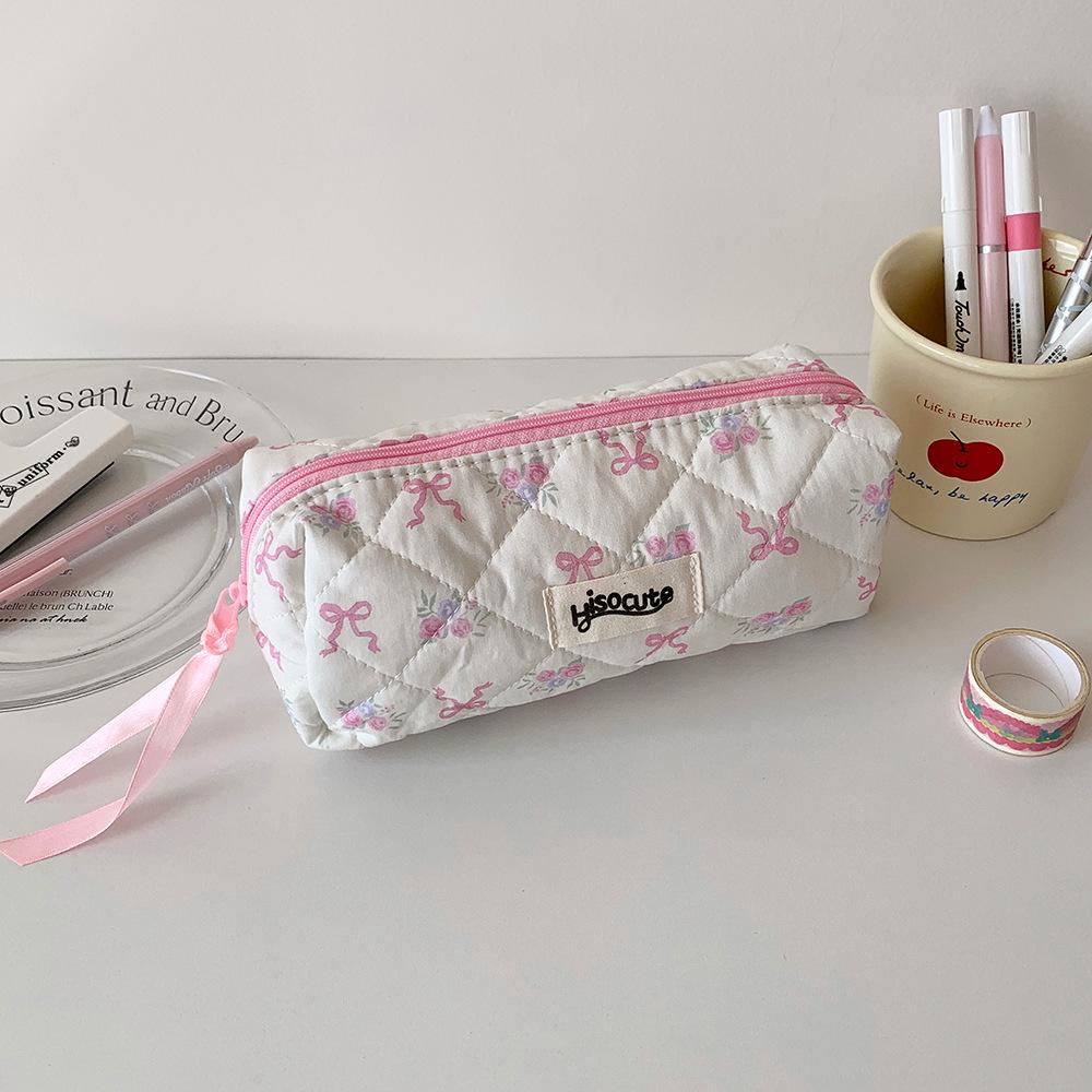 Korean Pink Bow Pencil Case - Stylish & Portable Student Stationery Organizer