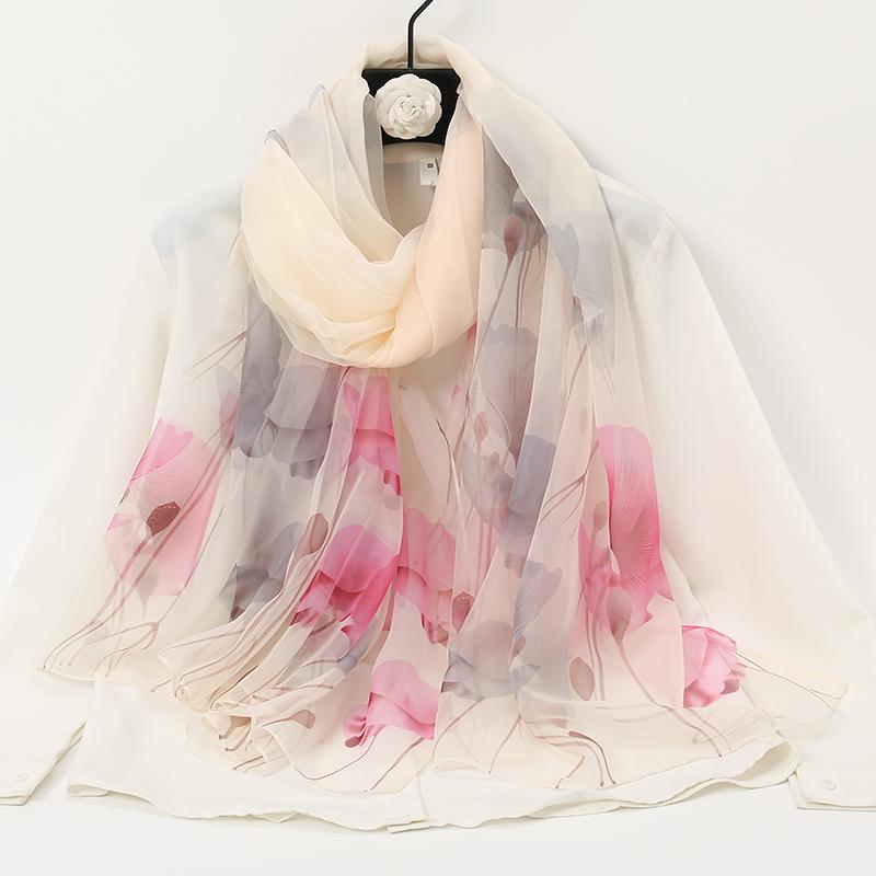 Новый роскошный шелковый шарф с принтом Женские шарфы Bufandas Летние пляжные шали Foulard Цветочный дизайн Длинные шарфы на шею Хиджабы