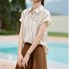 Полосатая рубашка с вращающимся рукавом, женская летняя элегантная, темпераментная, простая рубашка для поездок на работу, короткий рукав, топ