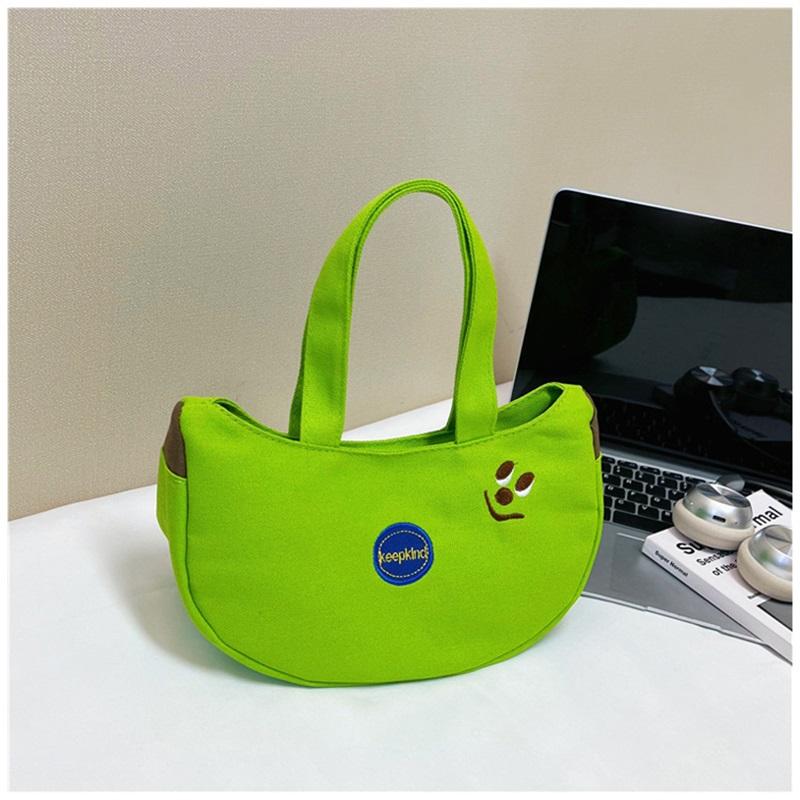 Cartoon embroidered banana bag, cute childlike canvas bag, convenient handbag for office workers, mother's hand bag when going out