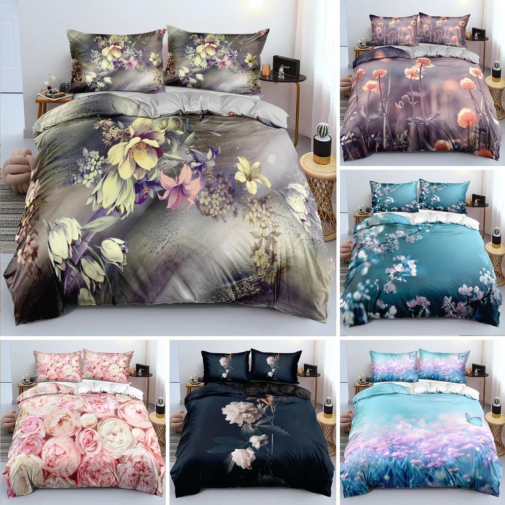 3D Printed Classic Flower Blue Gold Bedding Set Single Twin Double Queen King Cal King Size Bed Linen Set